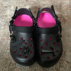 post malone pink/black crocs